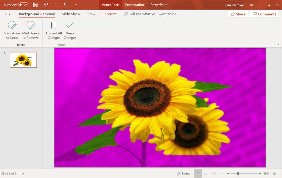 Screenshot of background removal in powerpoint working.