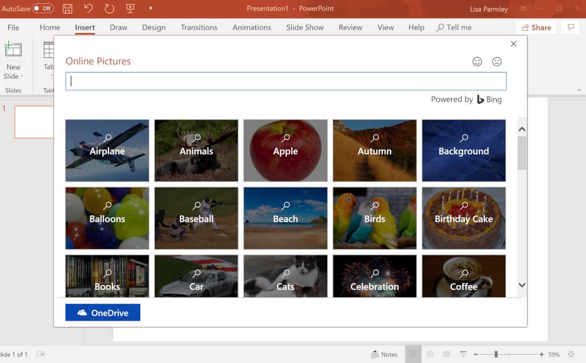 Screenshot of Bing image search within powerpoint.