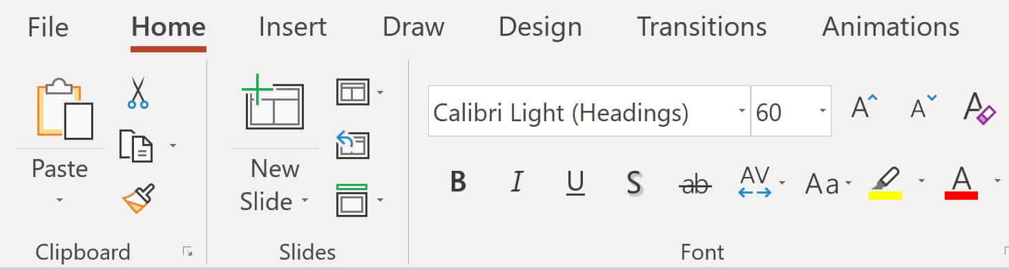 Screenshot of the font group from PowerPoint.