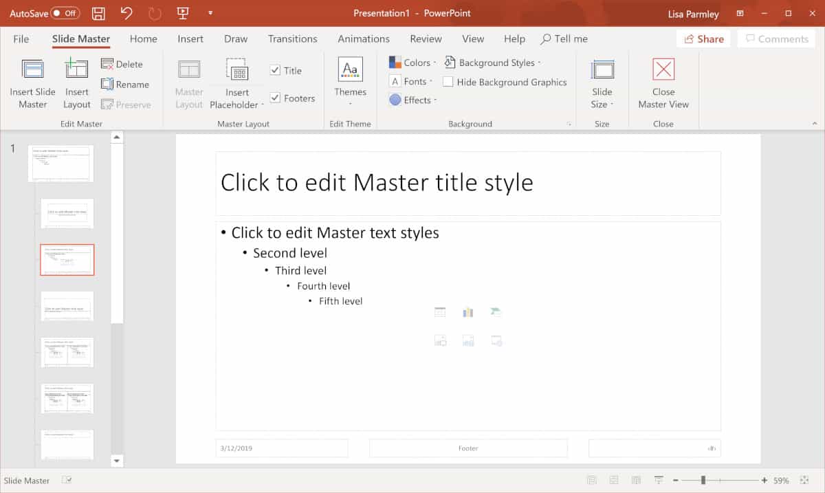 Screenshot of navigating PowerPoint slide master.