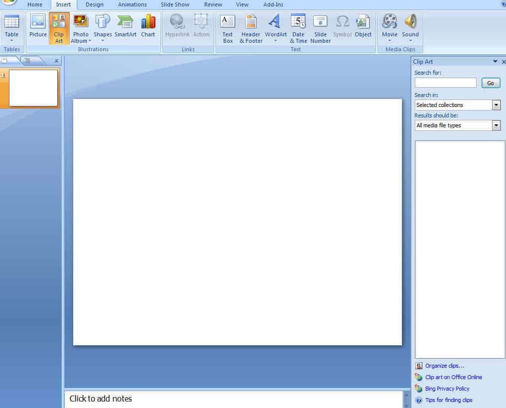 Screenshot showing how to launch clip art