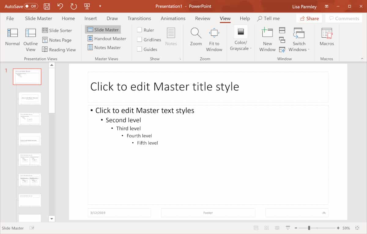 Screenshot of slide master in PowerPoint.