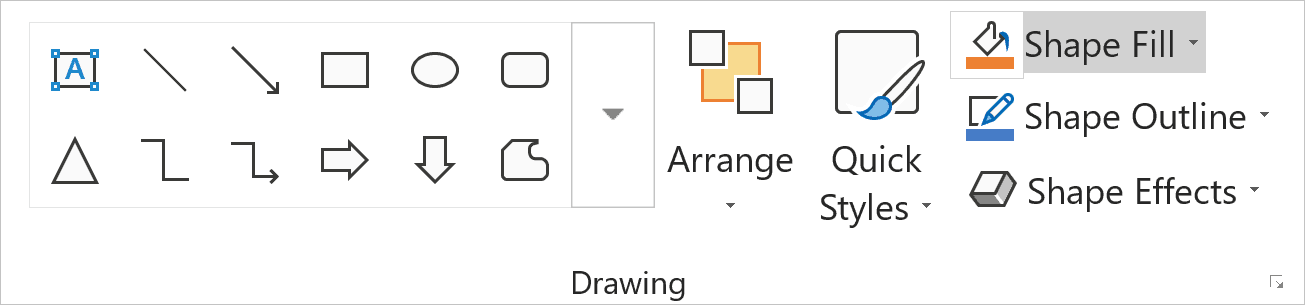 Home tab, in the Drawing group, click on Shape