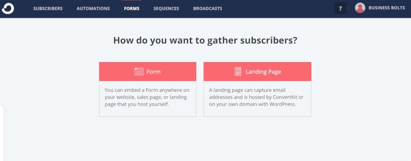 Screenshot of ConvertKit landing pages.