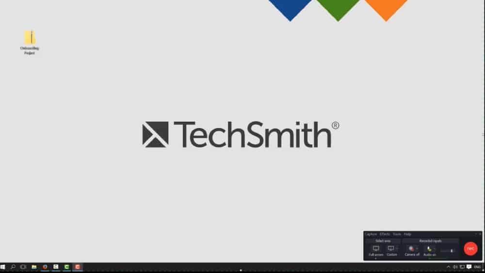 Screenshot of Techsmith screen recording software.