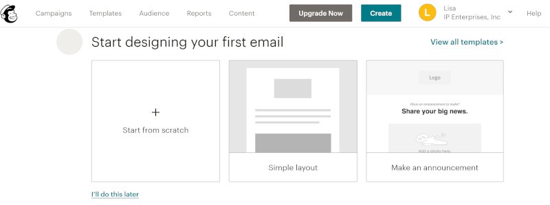 Screenshot of Mailchimp email options.