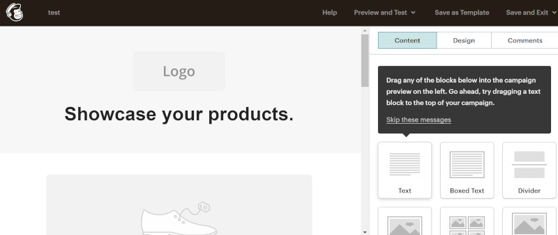 Screenshot of Mailchimp email template.