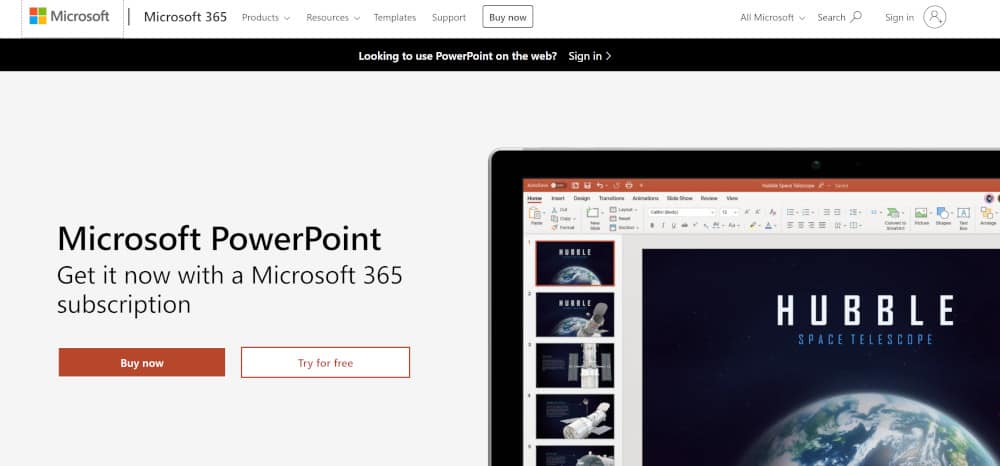 screenshot of powerpoint homepage