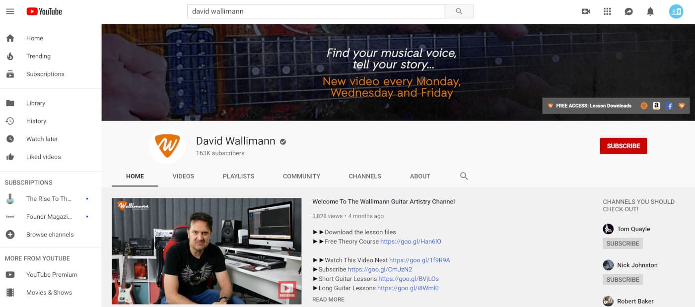 Screenshot of David Wallimann YouTube Home