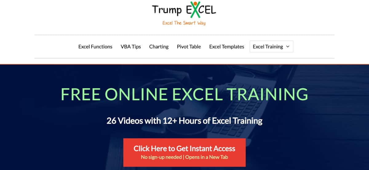 Screenshot of Trump Excel home page.