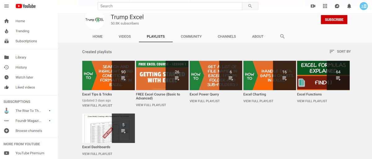 Screenshot of Trump Excel Video Playlist.