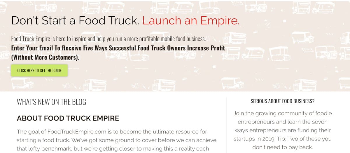 Screenshot of Food Truck Academy Home Page