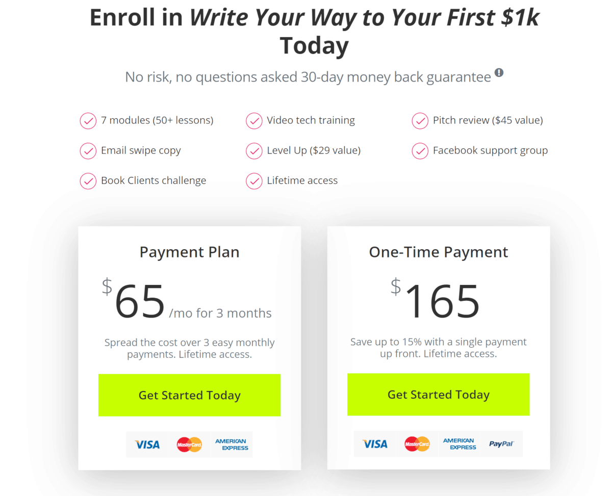 Writeto1k.com Course Payment Options