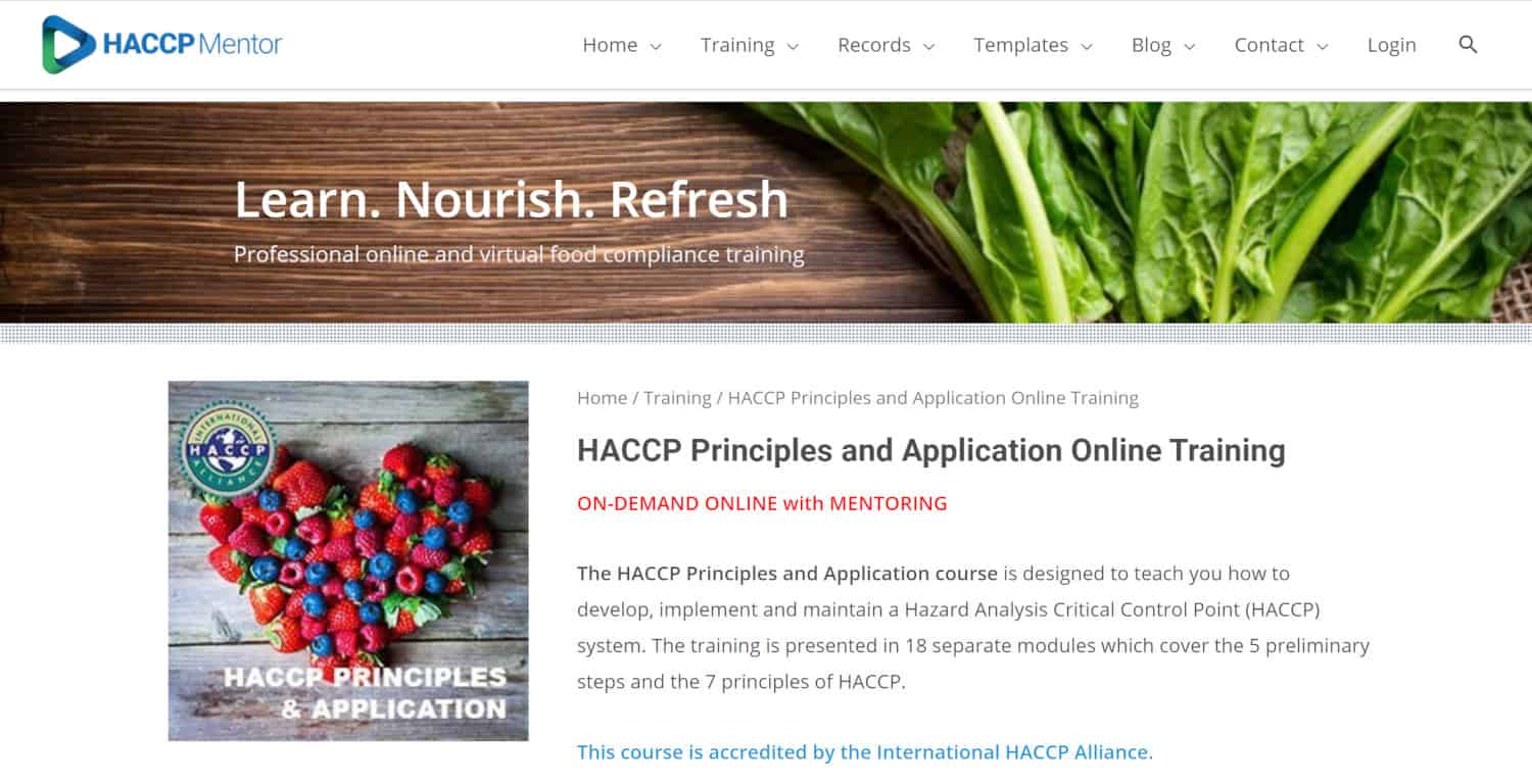 HACCP Mentor Course Description