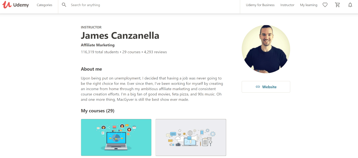 James Canzanella Udemy Profile