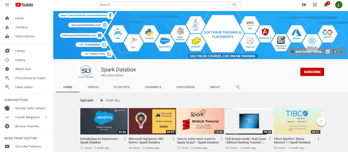 sparkdatabox.com youtube channel