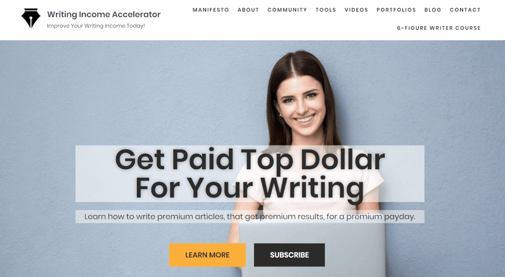 writingincomeaccelerator.com homepage screenshot