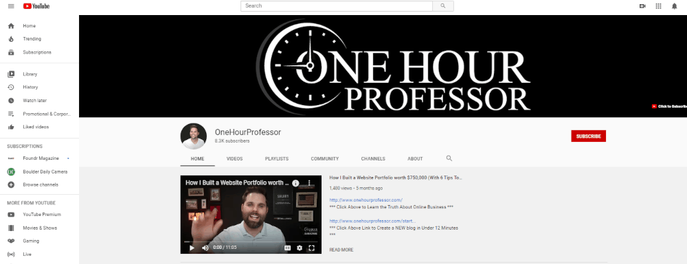 onehourprofessor.com YouTube