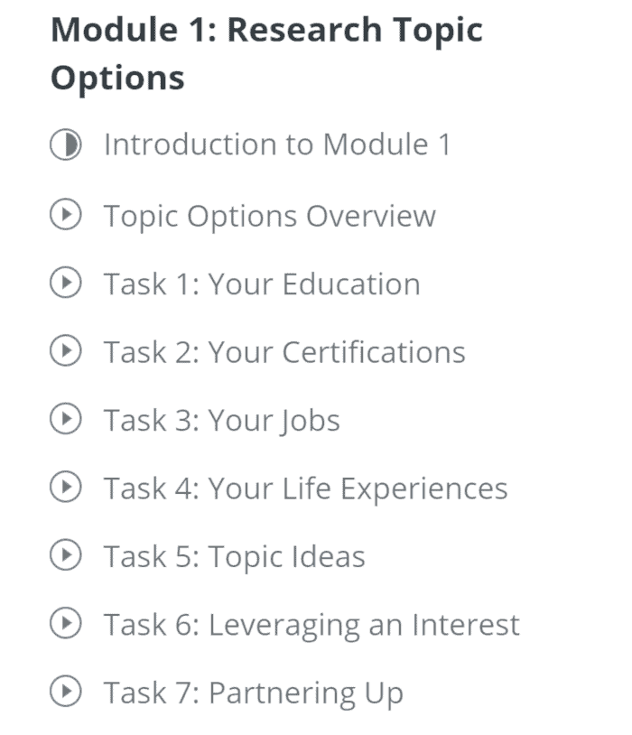 image of navigation menu in online course