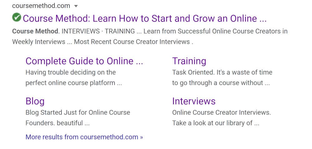 screenshot of how coursemethod.com looks in the serps