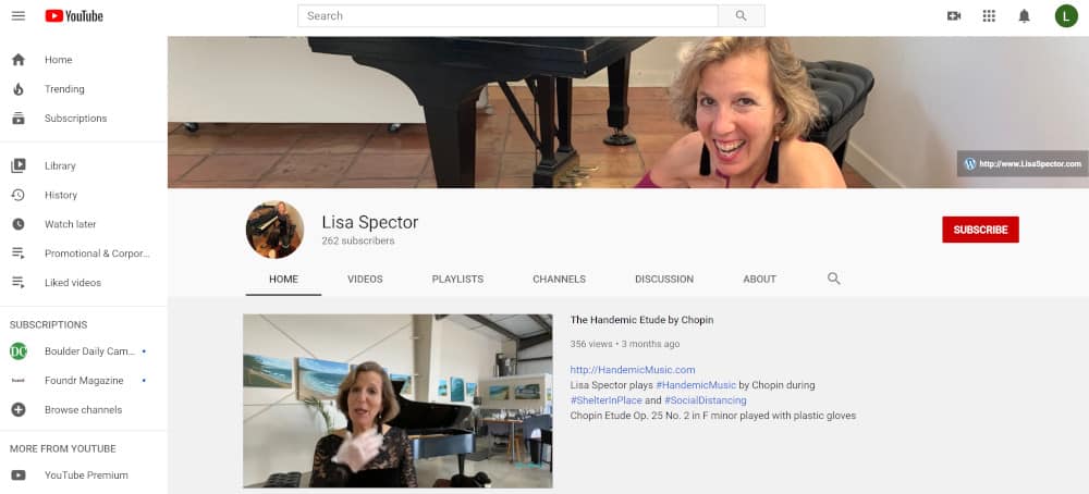 screenshot of Lisa Spector's YouTube channel.