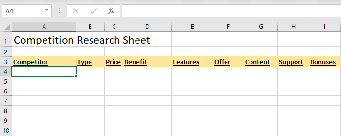 screenshot of a spreadsheet for tracking competition.