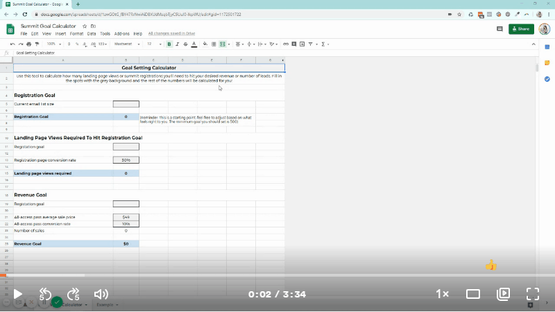 Summit in a Box video spreadsheet