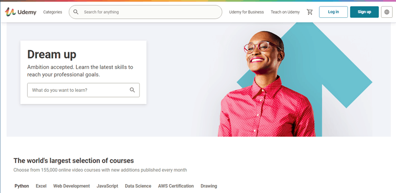 Udemy homepage screenshot.