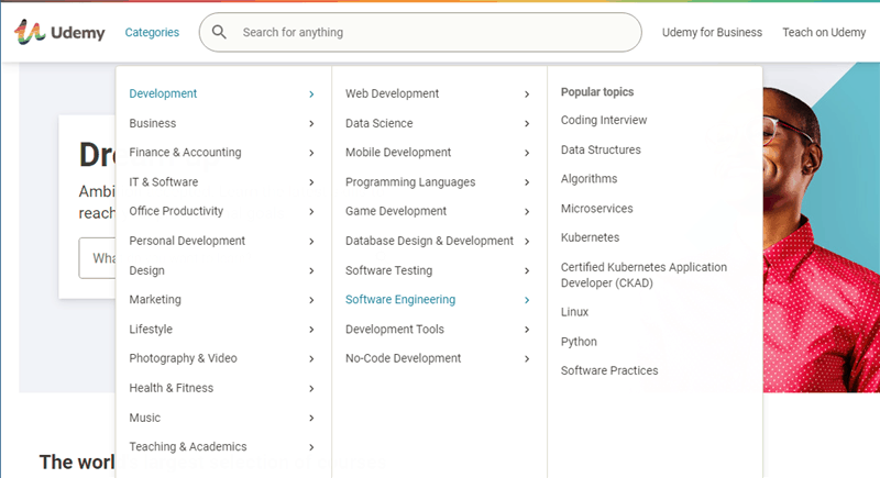 Udemy categories current screenshot.