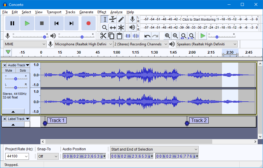 Screenshot of audacity.