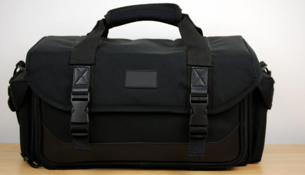 Black bag for photographic equipment.