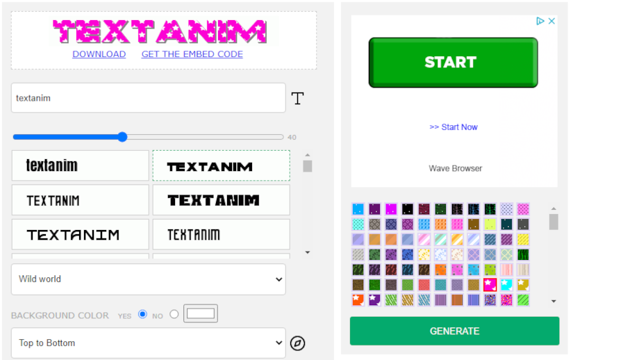 Screenshot of the textanim site and a cool font.