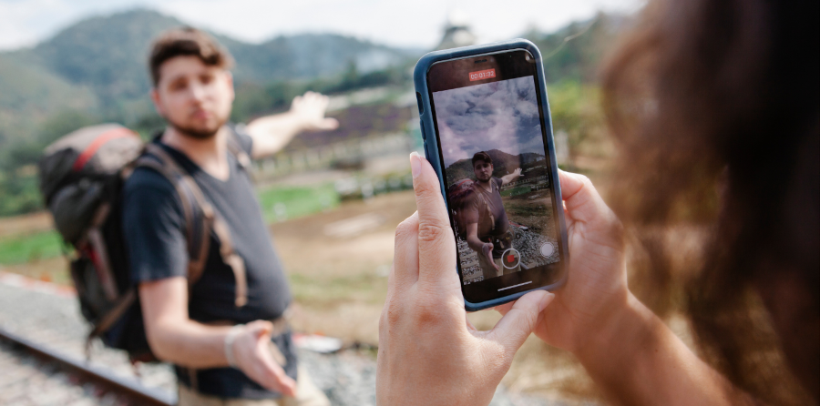 Man being filmed showing travel area.