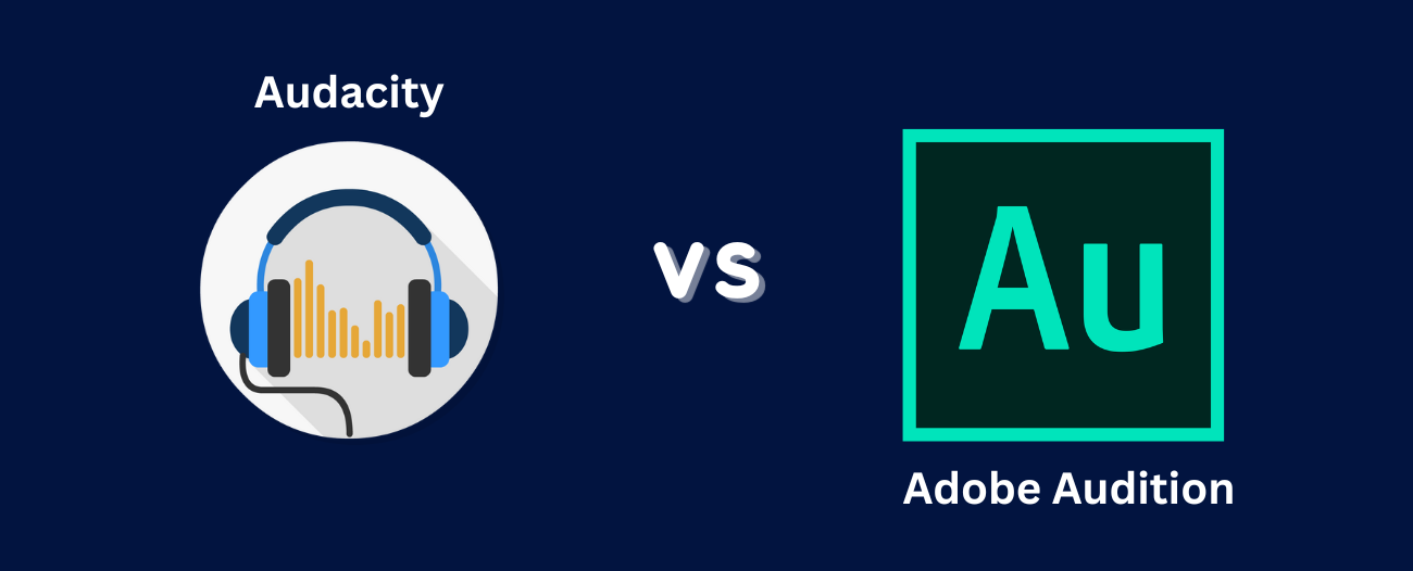 Custom image with 'audacity vs adobe audition' text and icons.