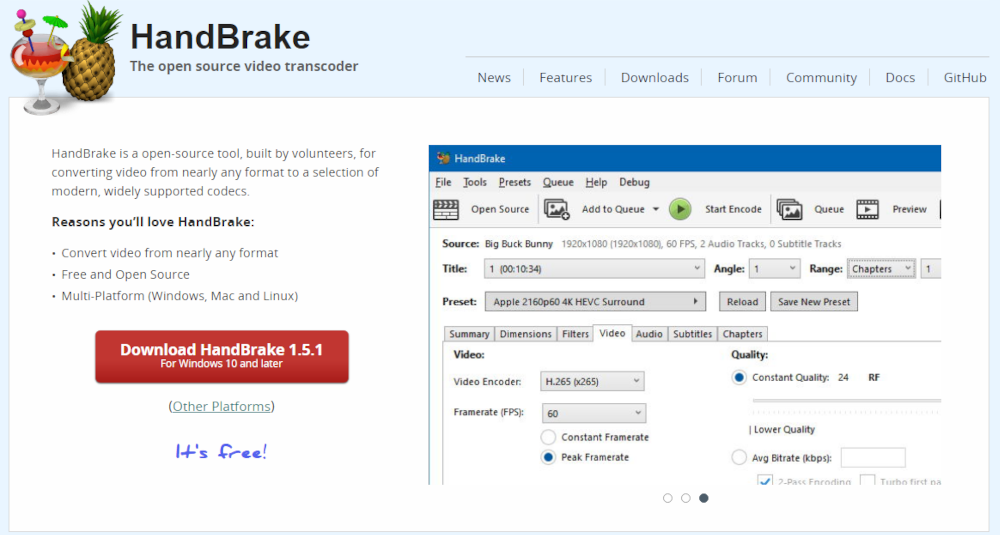 Screenshot of Handbrake.