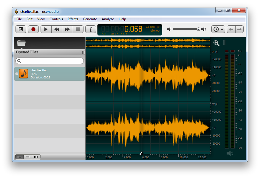 Screenshot of Ocenaudio display.