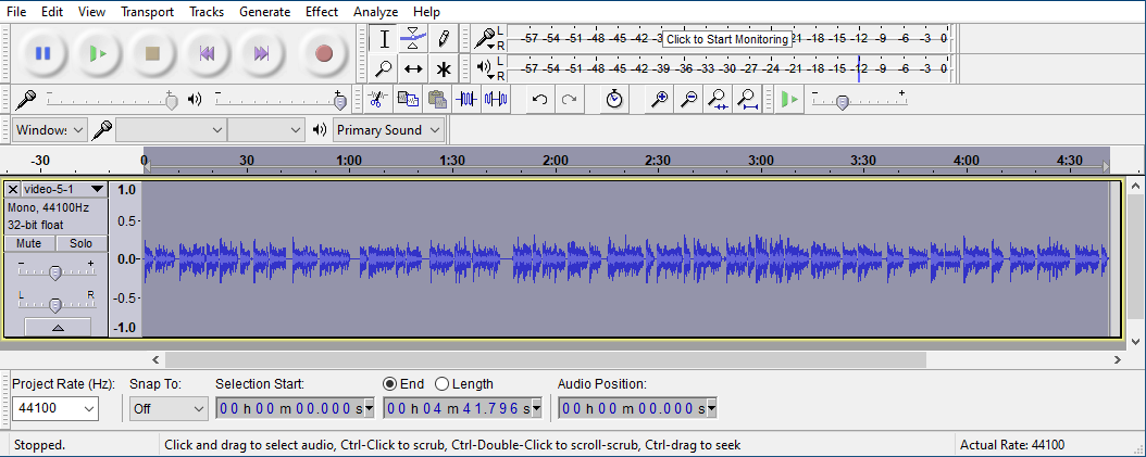 Screenshot of the entire Audacity track selected.