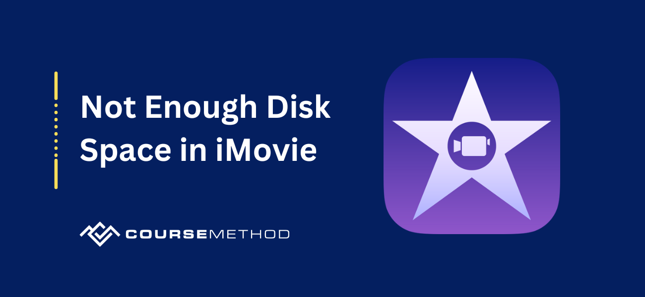 Custom image with iMove icon and text 'Not enough disk space in iMovie'.