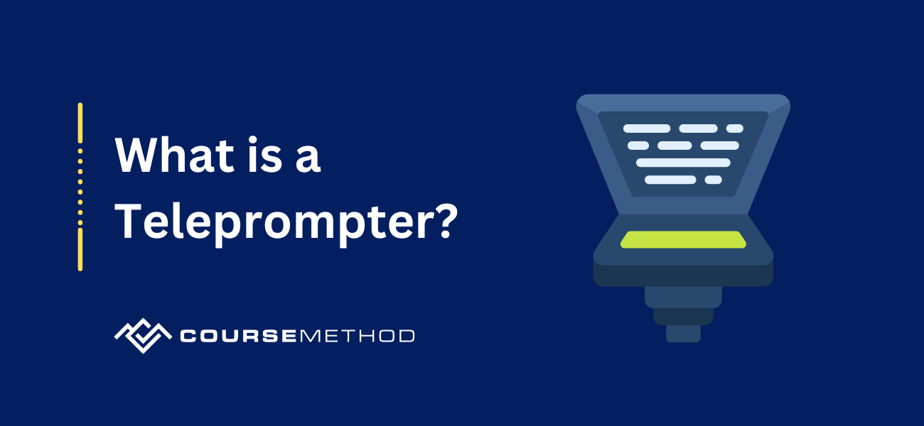 Custom image with teleprompter icon and text 'what is a teleprompter'.