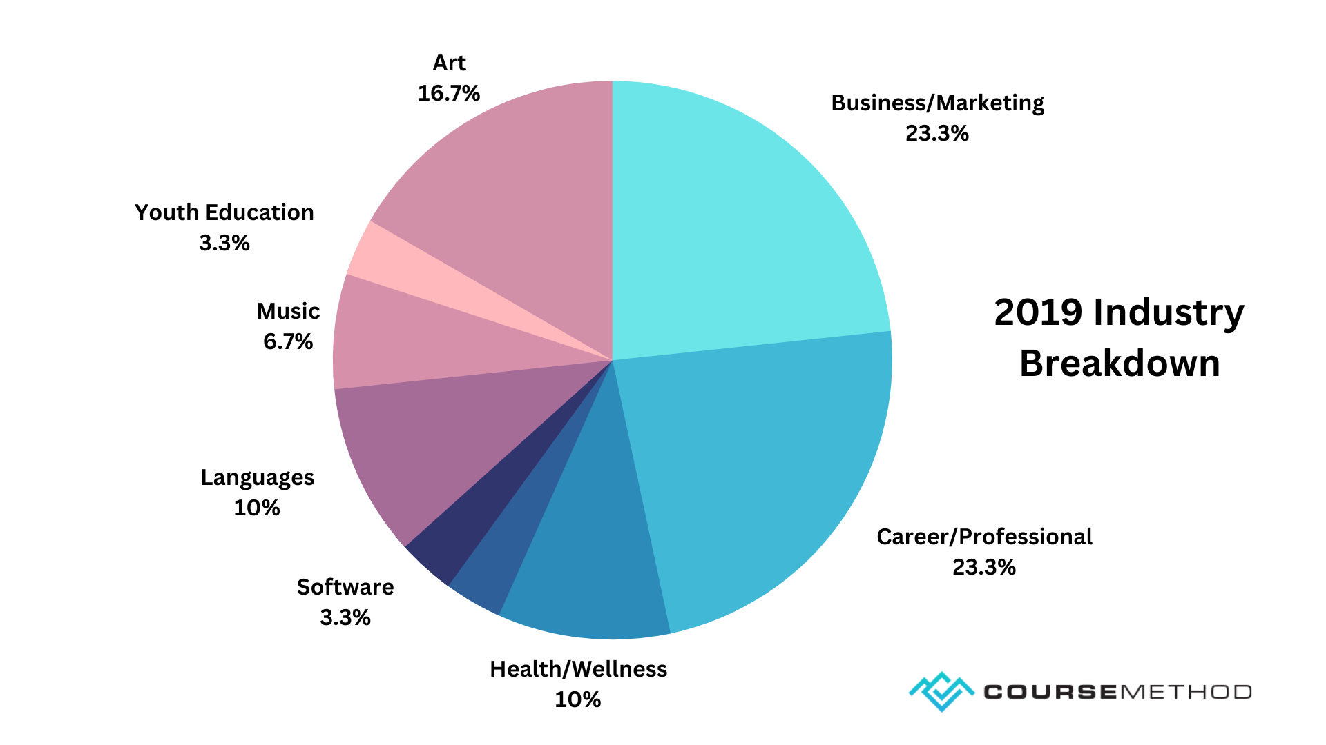 Custom pie chart showing the 2019 course creator industries.